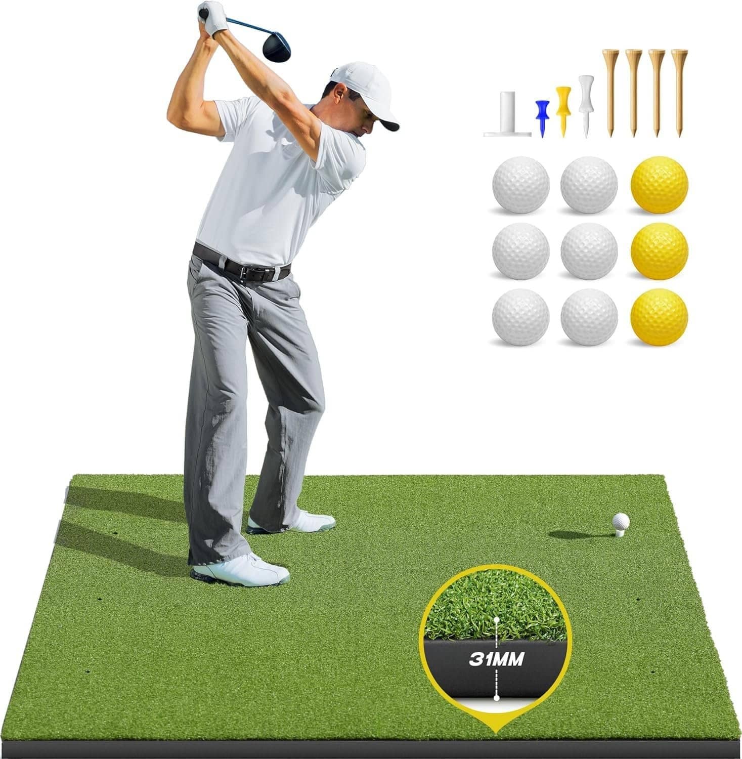 Bltend Golf Mat, 5x4ft Golf Hitting Mats Practice Outdoor Indoor, Artificial Turf Golf Practice Mats with Rubber Tees, 9 Golf Balls, 8 Golf Tees Bltend Golf Mat, 5x4ft Golf Hitting Mats Practice Outdoor Indoor, Artificial Turf Golf Practice Mats with Rubber Tees, 9 Golf Balls, 8 Golf Tees