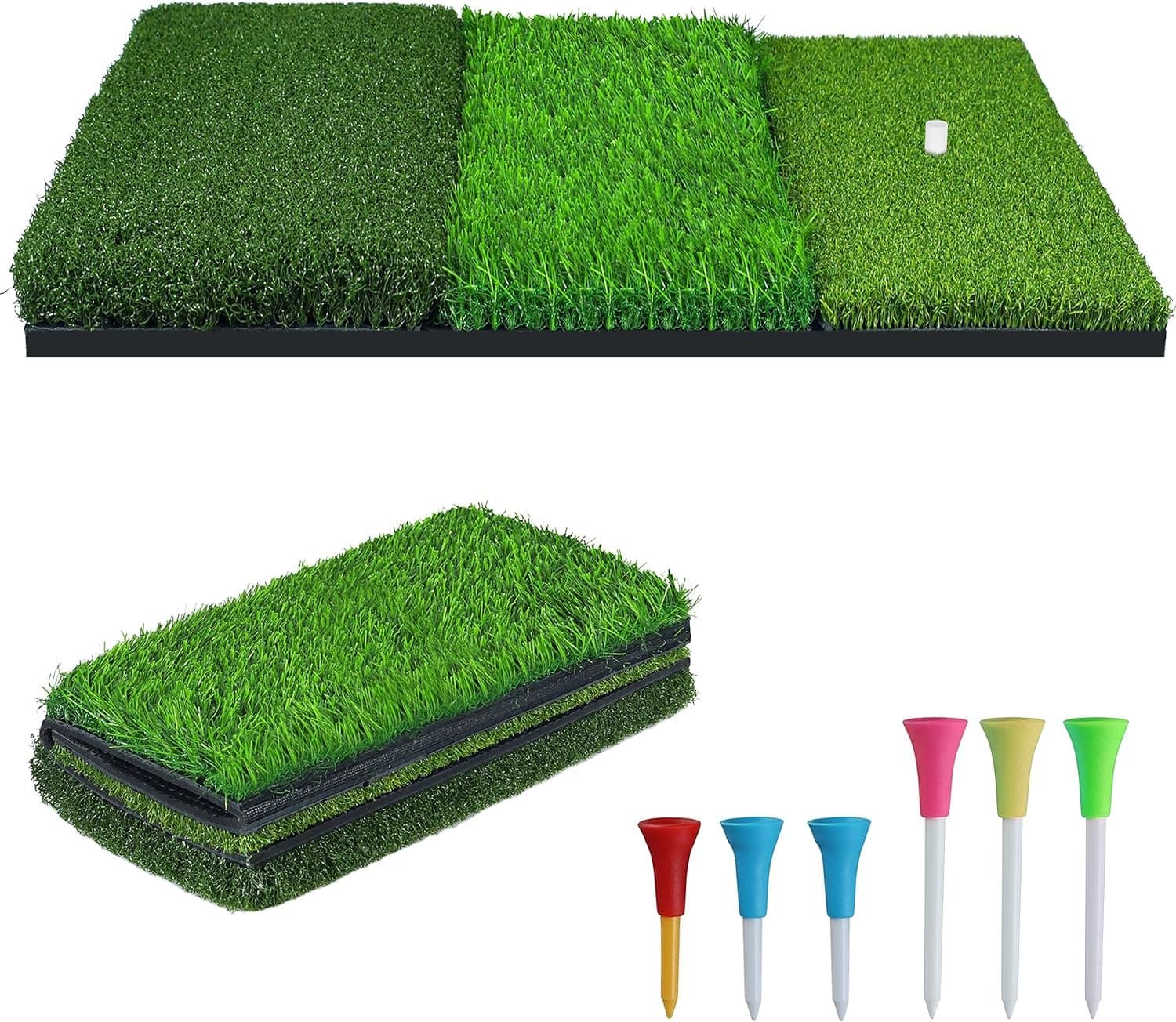 NEWCARE Golf Hitting Mat,3-in-1 Foldable Grass Mat- Practice Tri-Turf Chipping Swing Detection Aid Batting Mat Golf mat for Backyard,Portable Hitting Surfaces for Driving and Putting Golf Training NEWCARE Golf Hitting Mat,3-in-1 Foldable Grass Mat- Practice Tri-Turf Chipping Swing Detection Aid Batting Mat Golf mat for Backyard,Portable Hitting Surfaces for Driving and Putting Golf Training