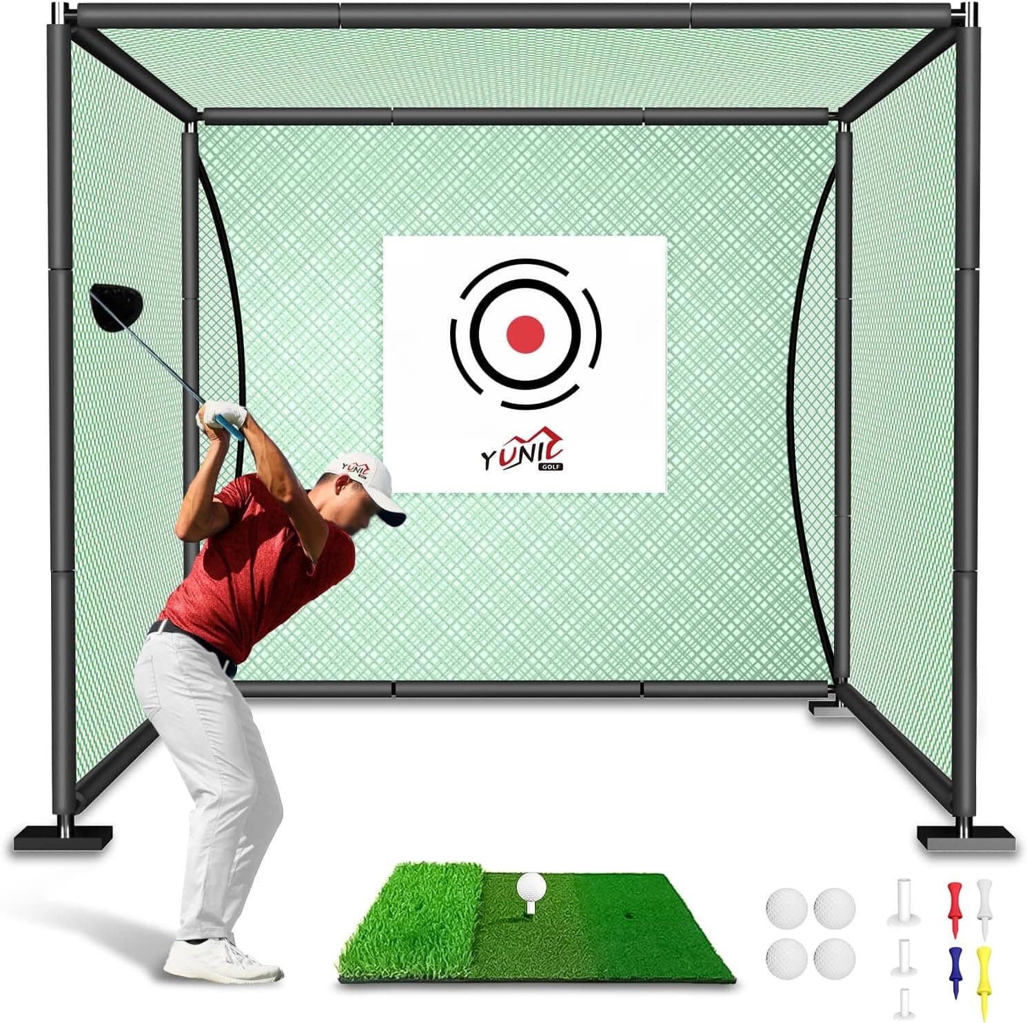 YUNIC Golf Driving Cage with Steel Frame, Golf Nets for Backyard Driving for Full Swing and Chipping Practice Indoor Outdoor YUNIC Golf Driving Cage with Steel Frame, Golf Nets for Backyard Driving for Full Swing and Chipping Practice Indoor Outdoor